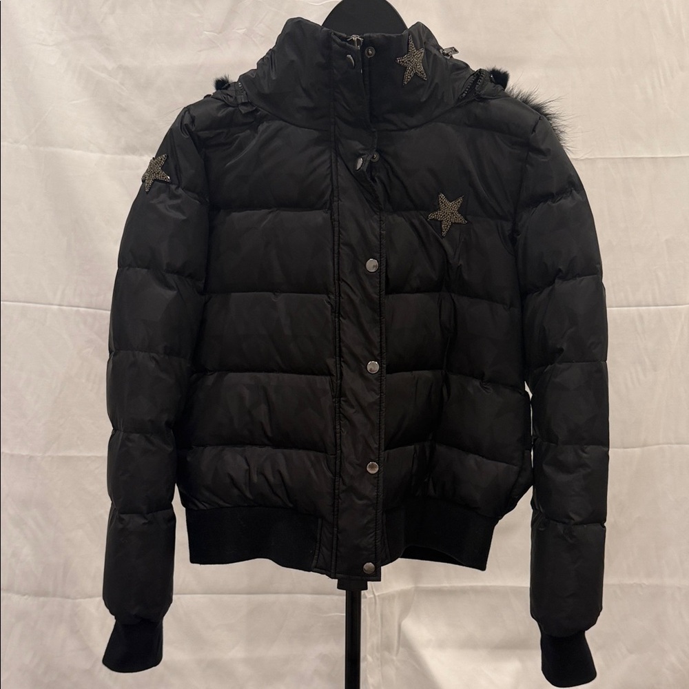 Jocelyn Black Puffer Jacket with Star Details